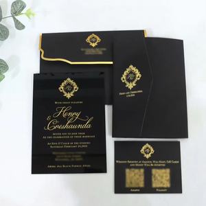Sobre de invitación de boda de terciopelo negro personalizado 5x7 Triple bolsillo regalo para ocasiones especiales - Product Image 1