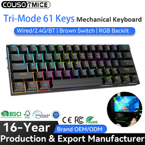<span class=keywords><strong>Tastiera</strong></span> Meccanica <span class=keywords><strong>da</strong></span> Gioco Wireless 60 Percento 61 Tasti Switch Brown Tri-Mode <span class=keywords><strong>Bluetooth</strong></span> RGB per PC Gamer Laptop e Computer - Product Image 1