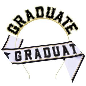 Diadema de Graduación y Tirantes para el Hombro, Sombrero de Graduación, Artículos para Fiestas de Graduación, Tiara Metálica de Graduado, Tirante de Satén para el Hombro - Product Image 1