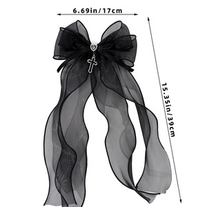 Pinzas para el pelo hechas a mano en negro y rojo, pasadores <span class=keywords><strong>de</strong></span> lazo <span class=keywords><strong>de</strong></span> malla gótica punk con cadena cruzada, accesorios geniales para el cabello <span class=keywords><strong>de</strong></span> mujer - Product Image 5