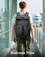 30l Reis Rolltop Laptop Rugzak Uitbreidbaar 18X14X8 Inch Waterdichte Handbagage Luchtvaartmaatschappij Goedgekeurd Werk Unisex Boogvormig