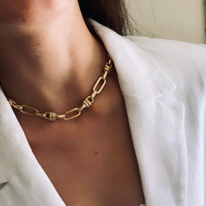 Collar Punk 2022 Personalizado de Acero Inoxidable Chapado en Oro, Gargantilla Cristiana con Cadena Gruesa y Eslabones Rectangulares, Unisex - Product Image 1