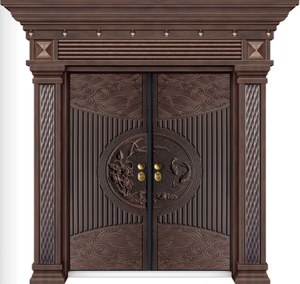 Qifan Traditional <b>Wooden</b> Grain <b>Swing</b> Entry Door with Ornate Carving and Brass Hardware - Product Image 5
