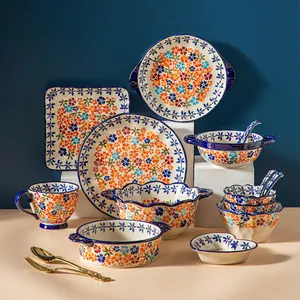 Новый дизайн, блюда и тарелки в турецком стиле, наборы посуды с ручным принтом, свадебное украшение, керамическая чаша, посуда