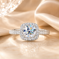 Bague de fiançailles et de mariage JINSEO en argent S925 plaqué platine avec moissanite taille coussin et halo, personnalisable avec logo