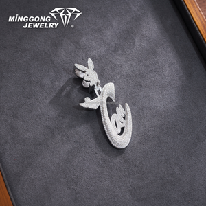 Ciondolo a forma di gancio con coniglio Playboy personalizzato, tempestato di pietre, con gancio a cerniera, stile Hip Hop, per uomo, design unico a forma di gancio - Product Image 1