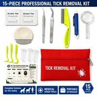 Kit de 15 pièces portable, écologique et multifonctionnel pour l'élimination des tiques chez les chiens, chats et humains, avec crochet à tiques en acier inoxydable et plastique
