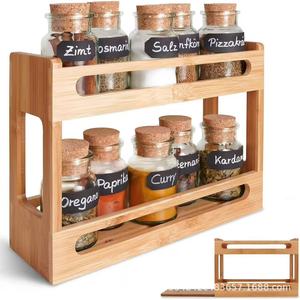 Wooden double-layer spice <b>rack</b>, multi-functional countertop spice <b>storage</b> <b>rack</b>, movable spice <b>bottle</b> food <b>storage</b> <b>rack</b> - Product Image 1