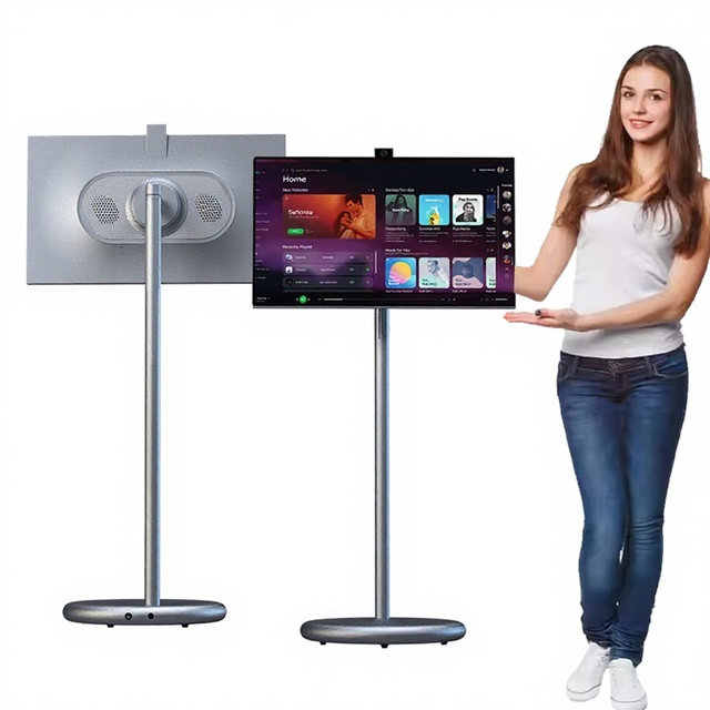 Portable Smart Flat Screen TV 27 Inch Movable Display with Stand Rollable HD1080 NTSC 60Hz Backlit None