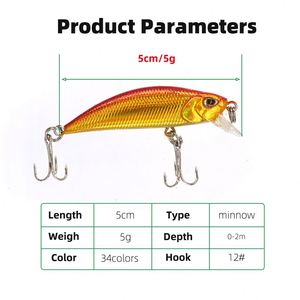Señuelo de Pesca de 50 mm y 5 g, Tipo Minnow, de Hundimiento Lento, para Pesca de Lubina y Trucha en Agua Dulce y Salada - Product Image 3