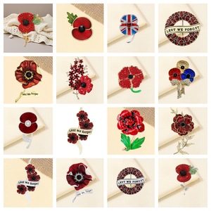 Custom Zinc Alloy Gold-Plated Poppy <strong>Brooch</strong> Wholesale-Red Enamel Rhinestone Inspired by Princess Kate of the <strong>UK</strong> - Product Image 2