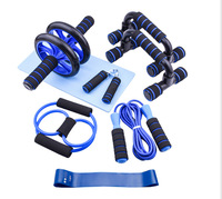 ZJFIT Ensemble de fitness à domicile : Roue abdominale, Support de pompes en mousse, Corde à sauter, Poignée de musculation, Bande de résistance – ABS+Acier+Mousse – Unisexe – Logo personnalisé