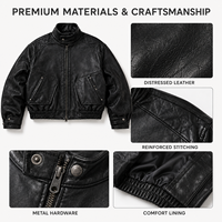 Blouson Bomber en Cuir Personnalisé pour Homme, Noir Matelassé, Épaules Rembourrées, Col Mandarin, Fermeture Éclair Bidirectionnelle, Fabrication OEM, Marque Privée