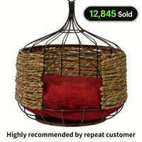 Lit suspendu pour chat en rotin tissé à la main de luxe, nid pour animaux de compagnie, hamac, panier, balançoire avec coussin en peluche, rotin écologique pour chats d'intérieur