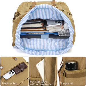 Sac à <span class=keywords><strong>dos</strong></span> vintage en toile haute capacité, randonnée, voyage, sac à <span class=keywords><strong>dos</strong></span> pour ordinateur portable 15,6 pouces, pour hommes et femmes, sac à <span class=keywords><strong>dos</strong></span> décontracté, sac à <span class=keywords><strong>dos</strong></span> - Product Image 2