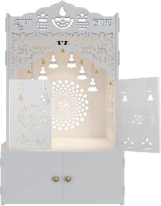 Templo casero de madera con puerta, estante y luz LED incorporada - Product Image 4