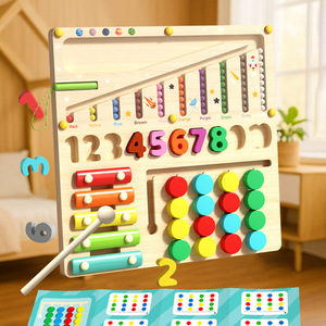 กระดานไม้ 4-in-1 อเนกประสงค์ พร้อมปากกาแม่เหล็ก เกมฝึกการคิดเชิงตรรกะ ของเล่นเสริมพัฒนาการสำหรับเด็กชายและเด็กหญิง - Product Image 3