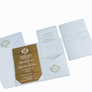 Juego de Invitaciones de Boda Personalizadas en Azul Marino y Dorado, Invitaciones de Lujo con Espejo Acrílico Plegable, Invitaciones de Felicitación para Eventos con Tarjeta de Confirmación de Asistencia - Product Image 5