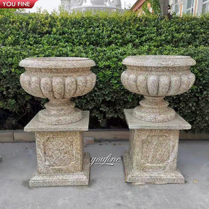 Vase en pierre sculpté à la main, grand et antique, pour l'extérieur, <span class=keywords><strong>pot</strong></span> de fleurs de jardin, vente chaude, jardinière - Product Image 5