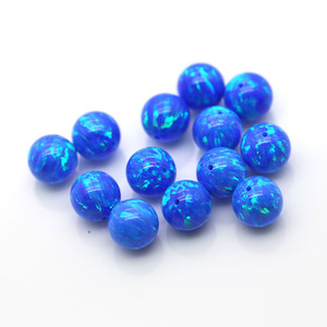 Cuentas redondas de ópalo sintético con medio orificio/sin orificio/orificio completo, ópalo de fuego azul, piedras preciosas sueltas para joyería - Product Image 5