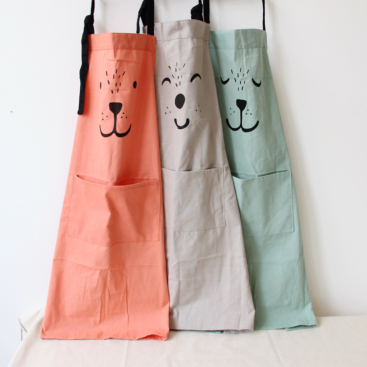 High Quality Cotton Linen Parent Kids Apron Cheap Wholesale Cooking Kitchen Cartoon Colorful Sleeveless Apron