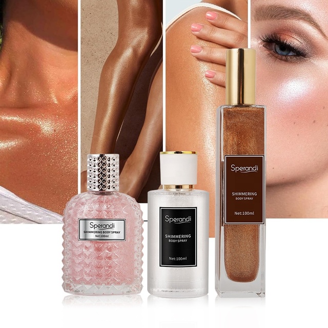 120Ml Glass Bottle Shiny Spray Water Proof Moisturizing Perfume Bronzer Highlight Body Shimmer Glitter for Body