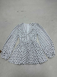 Elegante Vestido Mini con Cuello en V y Estampado de Puntos, Mangas Largas, Corte Regular, Cintura Natural, Impresión Digital, Lavable - Product Image 2