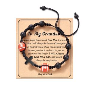 Bracelet tressé ajustable avec breloque ballon de sport (<span class=keywords><strong>football</strong></span>, baseball, basketball) et perles en pierre naturelle, carte de citation inspirante - Product Image 6