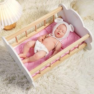 Berceau à <span class=keywords><strong>bascule</strong></span> en bois pour poupées 12-16 pouces <span class=keywords><strong>lit</strong></span> de sommeil avec accessoires meubles adaptés pour chambre ou salon - Product Image 4