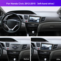 Stereo Mobil Android Podofo 9 inci untuk Honda Civic 2012-2015, Radio Mobil, Autoradio, Wireless Carplay, Android Auto, GPS, Wifi, OEM/ODM