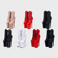 Nouvelles bottes montantes à plateforme en PU, talon haut, bout rond, 9 pouces, pour pole dance, à lacets avec fermeture éclair latérale, collection automne