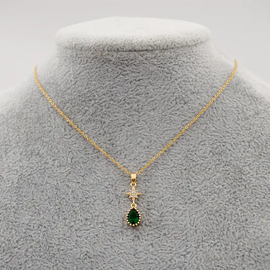 Vershal B289 Classic 18k Gold Plated Stainless Steel Retro Emerald Pendant Necklace Jewelry Women