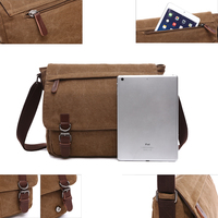 Sac à bandoulière pour ordinateur portable de style vintage pour homme ZUOLUNDUO en cuir et toile avec décoration de lettres