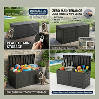 Boîte de rangement en résine de 300 gallons, résistante aux intempéries, grande capacité, pour meubles de patio, jouets, outils de jardin, verrouillable, noire