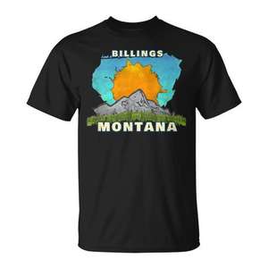 T-shirt con paesaggio montano e sole di Billings Montana - Product Image 1