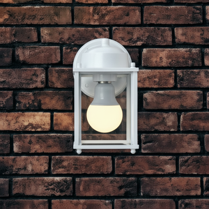 Applique murale d'extérieur Mainstays DB Classic de 8 pouces, en métal blanc résistant aux intempéries, avec lentille en verre transparent, éclairage extérieur IP65 - Product Image 1