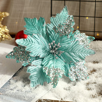 Fleurs de Noël scintillantes en poinsettia doré, fleurs artificielles tridimensionnelles scintillantes pour la décoration de l'arbre de Noël