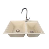 Double évier sanitaire du fabricant chinois en résine de fibre de verre pour la cuisine avec deux trous sans robinet