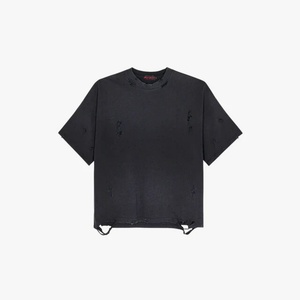 T-shirt court déchiré streetwear coupe ample et oversize, teint en pièce, vintage, 260 GSM, 100% coton lavé - Product Image 3