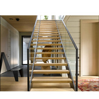 Rambarde — escalier flottant d'intérieur moderne de luxe, en bois, autocollante en verre stratifié