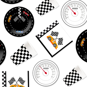 Platos, Vasos y Servilletas Desechables de Papel con Diseño de Panel de Instrumentos de Automóvil DAMAI en Blanco y Negro - Product Image 4