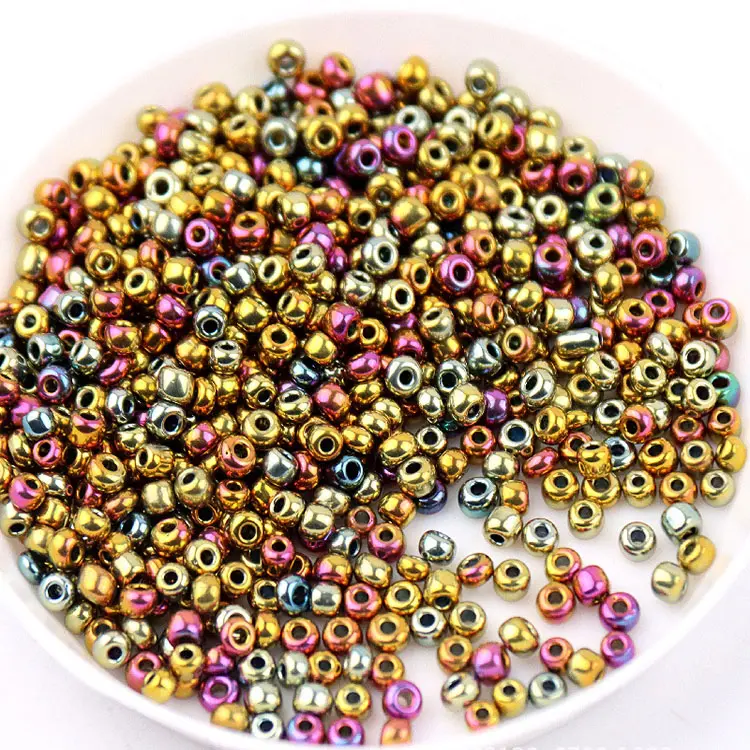Top quality colorful 1.5mm 2mm 3mm 4mm metallic glass seed beads for jewelry making