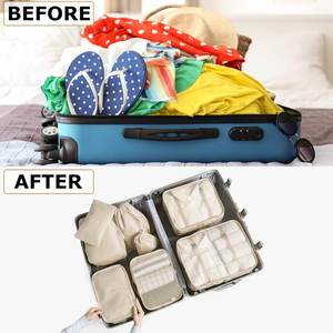 Ensemble de 9 organiseurs de maquillage de voyage écologiques personnalisés, étanches, en PVC et maille, avec cubes de compression en polyester - Product Image 3