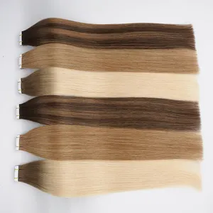 उच्च गुणवत्ता वाली कुंवारी 100 रेमी मानव बालों का विस्तार विभिन्न रंगों और लंबाई में डबल आकर्षित अदृश्य टेप बड़े स्टॉक