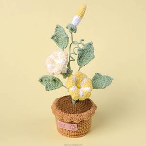 Fleur artificielle en pot, plante faite à la main, tricotée au crochet, fleurs de gloire du matin en pot pour la décoration de la maison - Product Image 2