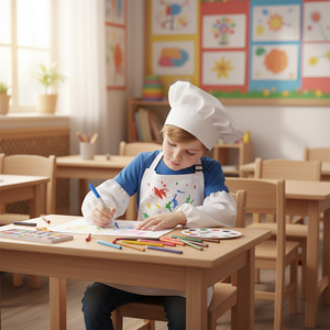 Ensemble <span class=keywords><strong>de</strong></span> <span class=keywords><strong>tablier</strong></span> <span class=keywords><strong>de</strong></span> <span class=keywords><strong>cuisine</strong></span> et chapeau <span class=keywords><strong>de</strong></span> chef réglable pour enfants, personnalisable, réutilisable et sans manches, pour la peinture - Product Image 2