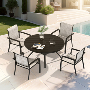 Patio Dining Set 5 Piece With 40.6 Inch Round Metal Table And 4 <b>Stackable</b> <b>Chairs</b> <b>Outdoor</b> Furniture For Deck Or Balcony - Product Image 3