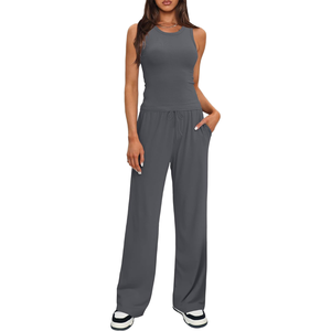 Women's Pink 2 Piece Casual <b>Set</b> Short Sleeve Crop Top Wide Leg Pants Pockets Breathable Regular Fit All Seasons Eco-Friendly - Product Image 2