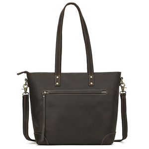 <strong>Customizable</strong> Women's Genuine Leather Tote <strong>Handbag</strong> with Two Straps Open Closure Laptop Bag Canvas Lining Beach Style Logo Pattern - Product Image 2