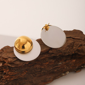 Edelstahl Frauen Mode Spleißen Silber Runde Münze Ohr stecker Spiling Gold Runde Halbkugel Ohrringe - Product Image 2